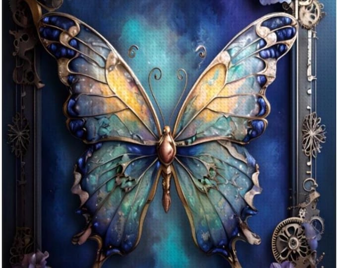 Steampunk Butterfly Diamond Painting Kit: DIY Flower Design, Home Decor