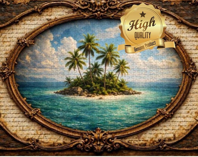 Tropical Island Wooden Jigsaw Puzzle: Palm Tree Beach Paradise (500/1000 Pieces)