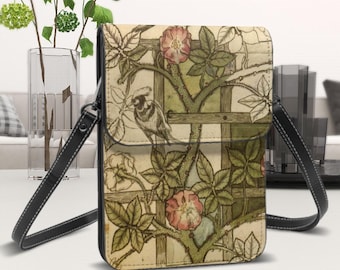 William Morris Woodpecker Cell Phone Bag, Leather Crossbody Purse