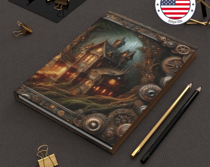 Cottage in the Woods, Steampunk Hardcover Journal: Vintage Fantasy Writing Notebook
