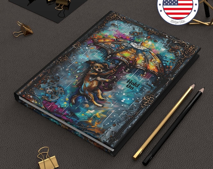 Steampunk Dog with Umbrella Hardcover Journal: Lined Writing Pad