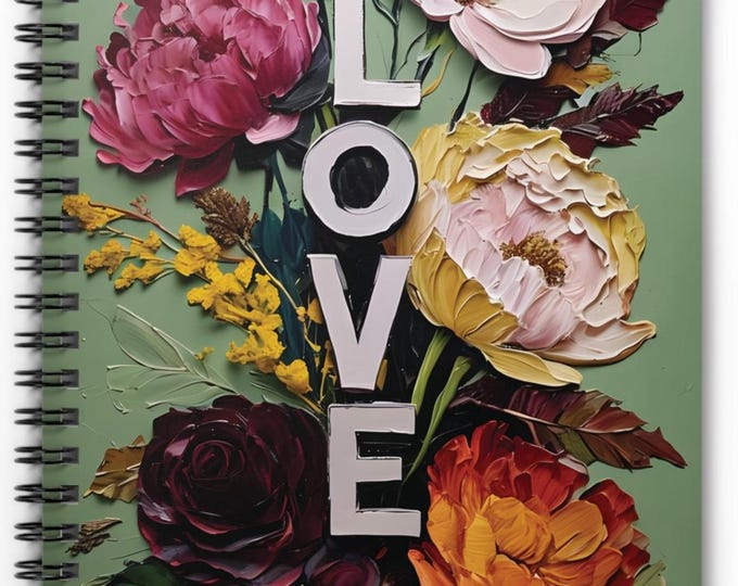 Love Flower Design, Spiral Notebook - Ruled Line, Colorful Notebook, Flower Notebook, Love Art