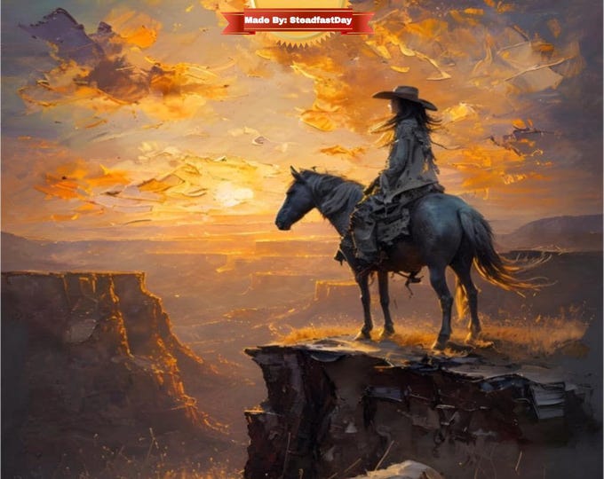 Western Sunset Cowgirl on Stallion Cliffside, Paint by Numbers Kit for Adults with Stand, Equestrian Art, DIY Art, Paint by Number Full Kit