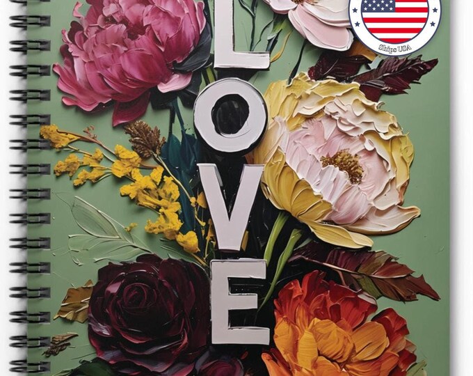 Love Flower Spiral Notebook: Floral Art, Ruled Line Paper