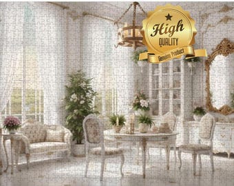 Conservatory Wooden Jigsaw Puzzle – Elegant White Garden Room Art