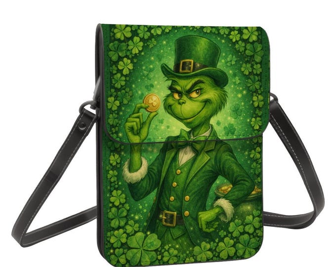 Lucky Grouch Cell Phone Purse, St Patrick’s Day Crossbody Phone Bag for Women, Funny Green Holiday Phone Wallet, PU Leather Shoulder Bag