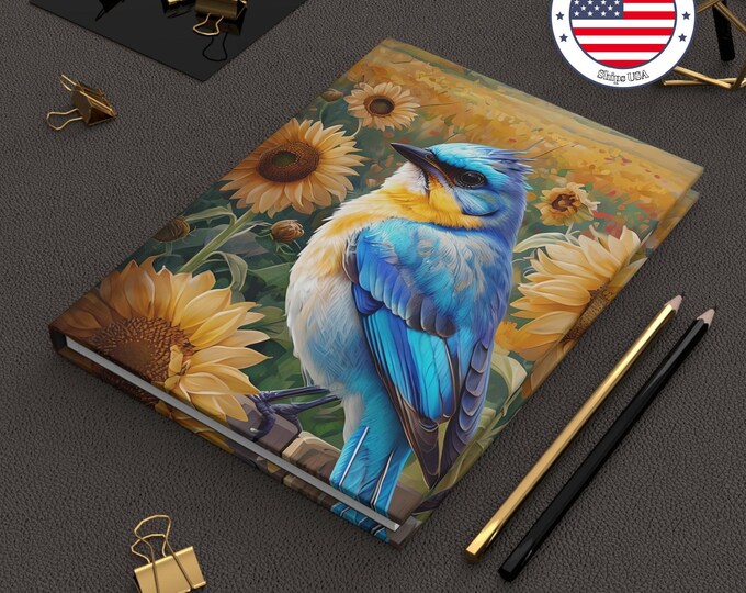 Bluebird Sunflower Art Hardcover Journal: Nature Lover Gift