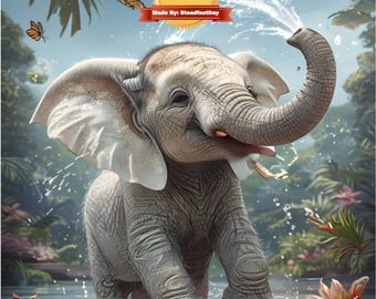 Paint by Numbers Kit - Playful Elephant in Tropical Paradise | Includes 48 Colors, Easel, Paint Supplies & Hanging Hooks, 2 Design Options