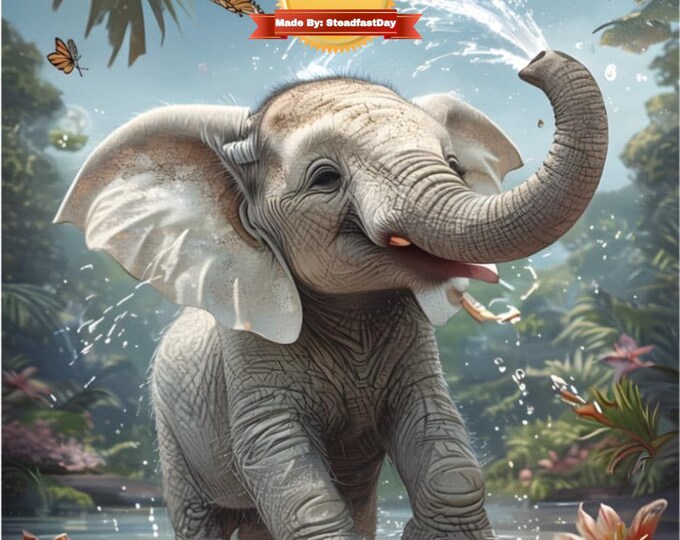 Paint by Numbers Kit - Playful Elephant in Tropical Paradise | Includes 48 Colors, Easel, Paint Supplies & Hanging Hooks, 2 Design Options