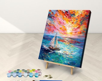 Sailboat Paint by Number Kit: Hawaii Ocean View, Framed Canvas (16x20)