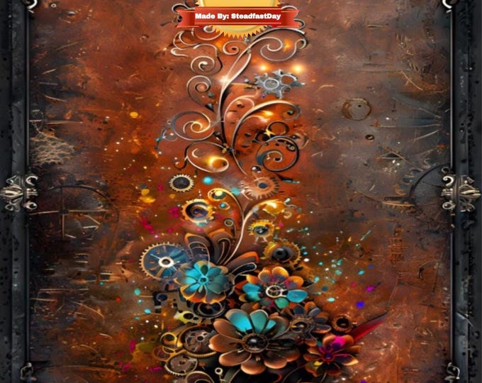 Steampunk Style Paint by Numbers Kit, Framed Art Kit, Copper & Mechanical Design, Wildflowers, Paint by Number, PBN, Free Shipping
