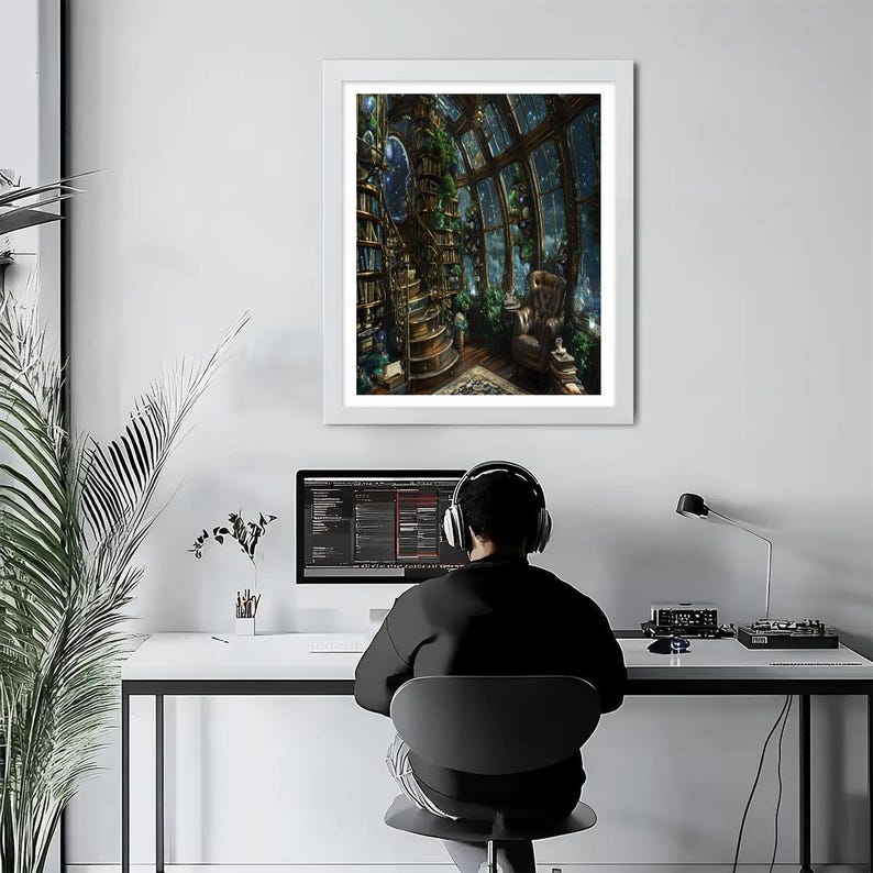 Dream Library Lounge Spaceship View, Diamond Art Painting Kit, Free Shipping, Space Window View, Garden Room, 16”x20”, Diamond Art on Canvas image 4