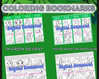 Dinosaur Coloring Bookmarks, Digital Download, Educational Activity, Homeschool, Gift, Instant Print, Printable Bundle, Fun Craft Kit