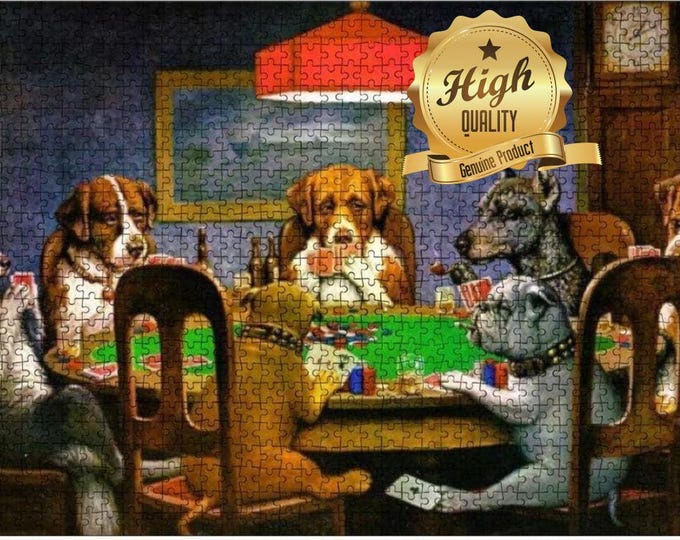 Dogs Playing Poker Jigsaw Puzzle: Vintage Art Oak Wood, 500/1000 Pieces