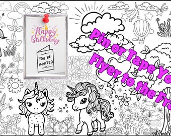 Huge Unicorn Banner Coloring Page, Unicorn Party, Birthday Party, Sleepover Idea, 72x20 HUGE Coloring Page, easy way to Save a Memory too