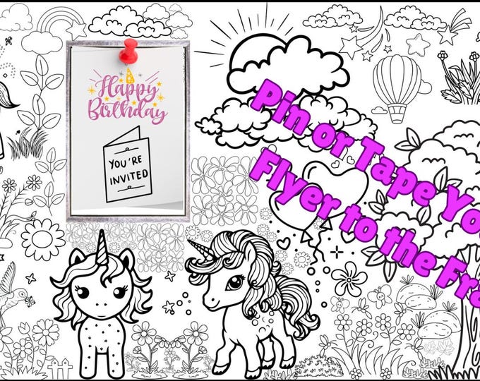 Huge Unicorn Banner Coloring Page, Unicorn Party, Birthday Party, Sleepover Idea, 72x20 HUGE Coloring Page, easy way to Save a Memory too