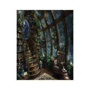 Dream Library Lounge Spaceship View, Diamond Art Painting Kit, Free Shipping, Space Window View, Garden Room, 16”x20”, Diamond Art on Canvas image 2