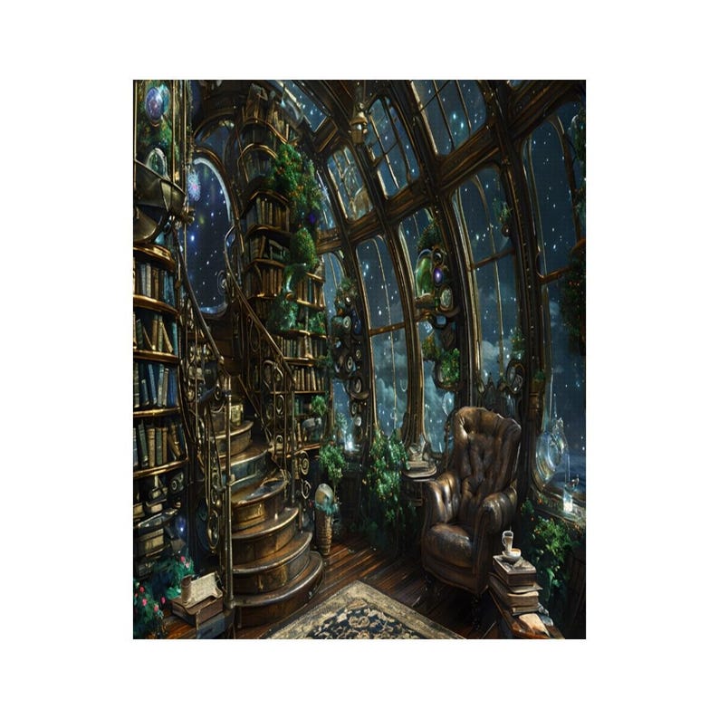 Dream Library Lounge Spaceship View, Diamond Art Painting Kit, Free Shipping, Space Window View, Garden Room, 16”x20”, Diamond Art on Canvas image 2