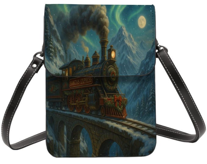 Santa Express Train, Cell Phone Purse, Magical Christmas Crossbody Bag, Winter Cell Wallet
