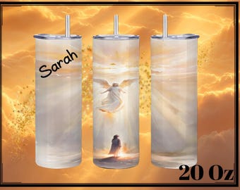 Personalized Christian Tumbler: Angel Visit, Stainless Steel Travel Cup (20oz)