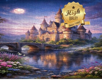 Purple Sky Fantasy Castle Wooden Jigsaw Puzzle: Moonlit Fairytale Landscape 500/1000 Piece