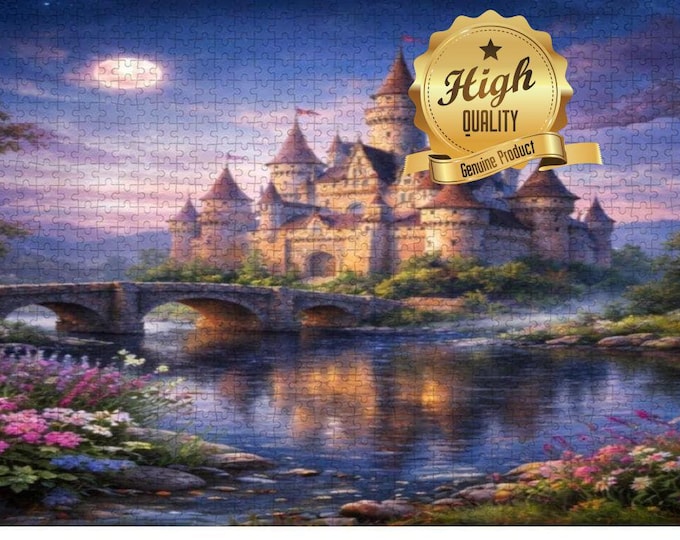 Purple Sky Fantasy Castle Wooden Jigsaw Puzzle: Moonlit Fairytale Landscape 500/1000 Piece