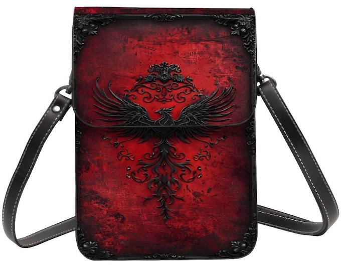 Phoenix Purse – Red, Sunset, Purple & Green | Crossbody Phone Bag | Small Sling Wallet | Art Purse