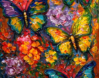 Butterfly Diamond Art, Chunky Oil Painting Style, Framed DIY Canvas