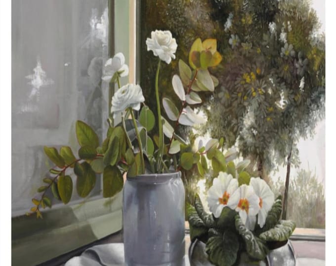 White Flowers Paint by Numbers Kit: Vintage Floral Window Art