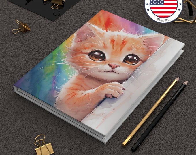 Watercolor Kitten Hardcover Journal – Cat Lover Gift, Tear Out Pages