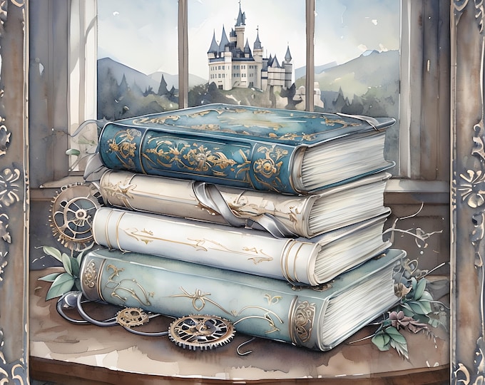 Steampunk Diamond Art Kit: Fantasy Book & Castle Design, 16"x20" Canvas