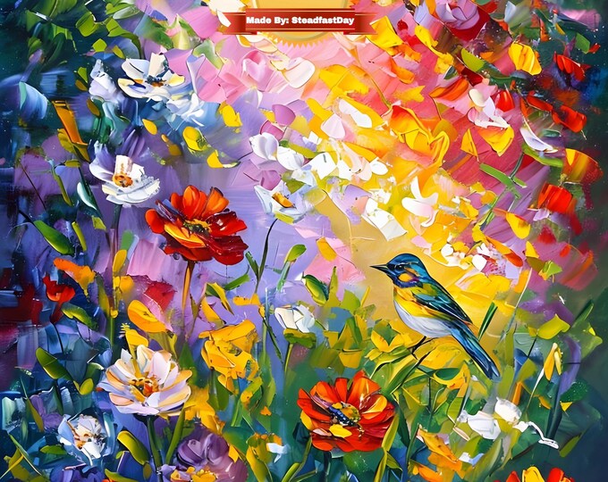 Paint by Numbers, Bird with Wild Flowers, Vibrant Design, Paint by Number Kit for Adults, Painting, Colorful Painting, Includes Everything!