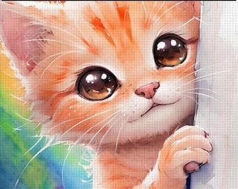 Rainbow Kitty Diamond Painting Kit - Bright & Colorful DIY Art 16”x20” ,Cute Orange kitten