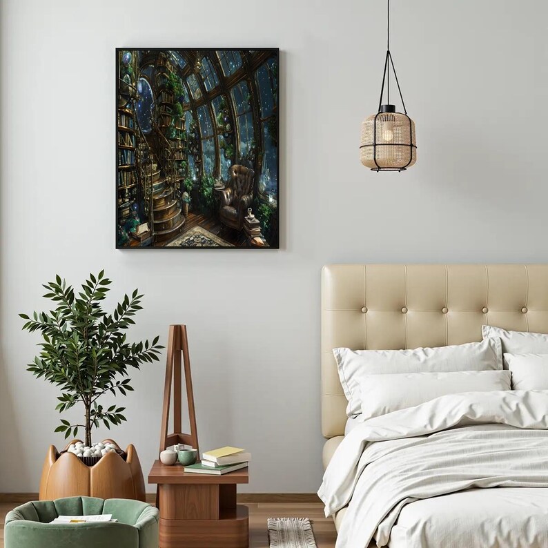 Dream Library Lounge Spaceship View, Diamond Art Painting Kit, Free Shipping, Space Window View, Garden Room, 16”x20”, Diamond Art on Canvas image 8