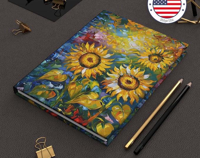 Sunflower Hardcover Journal: Chunky Oil Painting Design