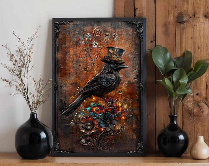 Steampunk Raven Jigsaw Puzzle: Oak Wood, 500 or 1000 Pieces