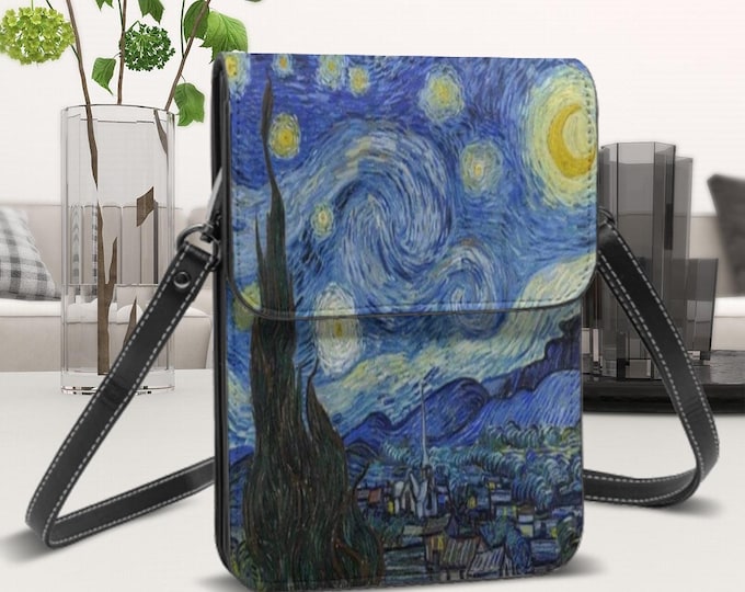 Starry Night Van Gogh Cell Phone Purse with Adjustable Crossbody Strap, Multiple Pocket Design, All Over Print