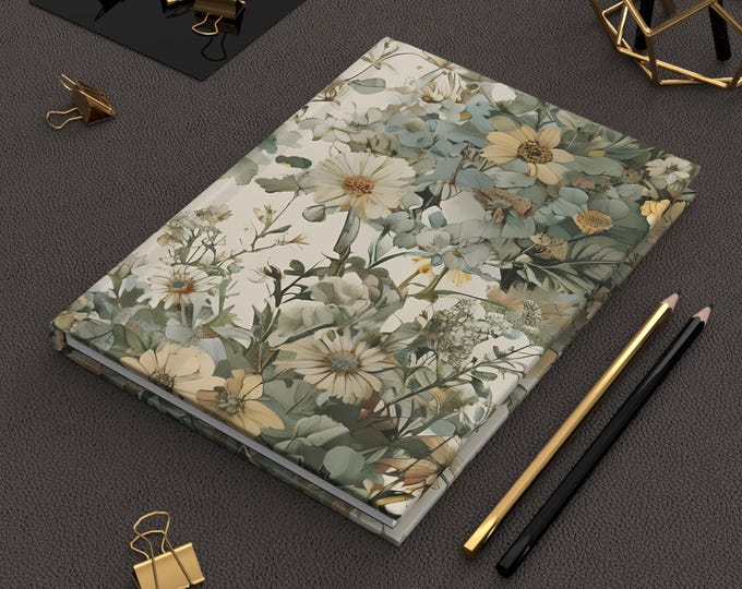 Hardcover Journal, Vintage Antique Flower Design Journal, featuring Peaceful Tones for inspiration