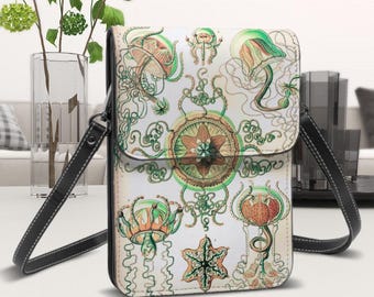 Sea Life Cell Phone Purse with Adjustable Shoulder Strap, Ernst Haeckel Vintage Art