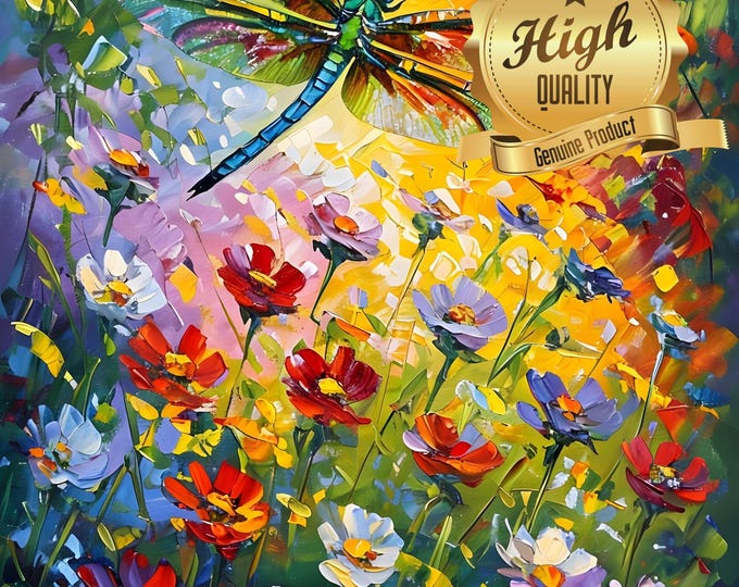Puzzle, Dragonfly, Vibrant Flowers, Oil Painting, 500 Pieces, 1000 Pieces, Unique Jigsaw, Family, Oak Wood Puzzle, Wooden Jigsaw Puzzle