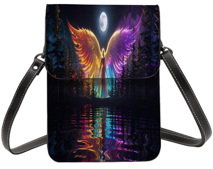 Angel in the Forest Cell Phone Purse: Lightweight Microfiber Leather Shoulder Bag