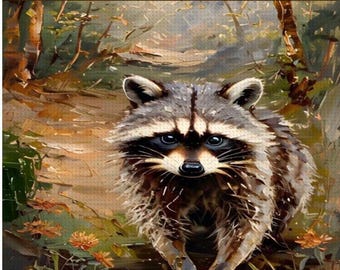 Raccoon in the Woods Diamond Painting Kit | DIY Full Drill Diamond Art | 12x16, 16x20, 20x28 | Handmade Craft Kit | Rustic Wildlife Decor