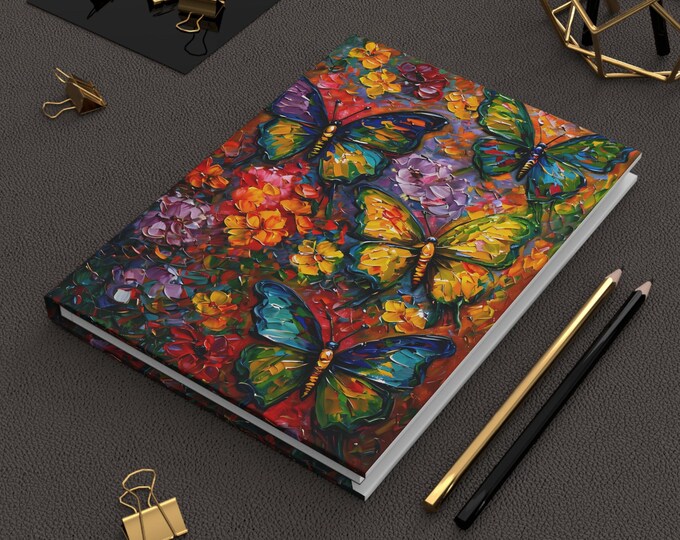 Hardcover Journal Art, Colorful Butterflies Oil Painting, Inspirational Writing Notebook, Sketchbook, Diary, Gift for Artists