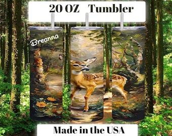 Deer in Forest Tumbler: 20oz Stainless Steel Insulated Cup