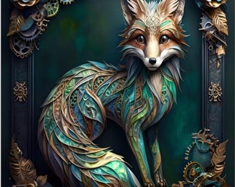 Fox Steampunk Paint by Numbers Kit, Framed or Frameless Canvas, DIY Art Kit, Adult Craft, Gift Idea, Home Decor