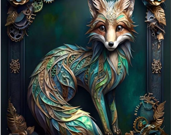 Fox Steampunk Paint by Numbers Kit, Framed or Frameless Canvas, DIY Art Kit, Adult Craft, Gift Idea, Home Decor