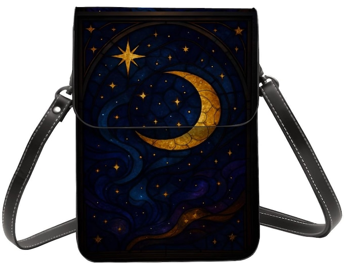 Celestial Moon & Stars Cell Phone Purse, Crossbody Bag