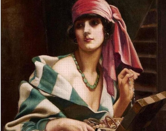 Harold H Piffard Art Diamond Painting Kit with Complete Tool Set for DIY Home Decor, Vintage Pirate Woman Design, Craft Kit