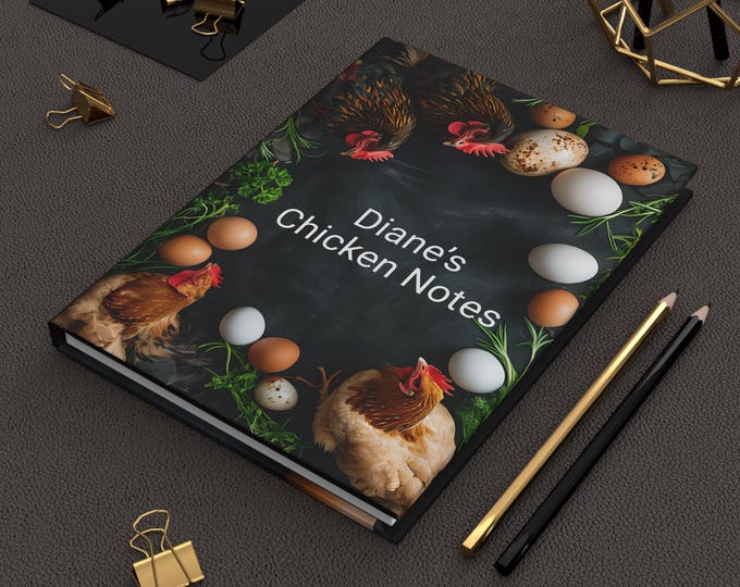 Personalized Farmhouse Style Hardcover Journal - Chicken & Egg Design, Nature Notebook, Farmers, Rural Decor, Easter Gifts, Writing Journal