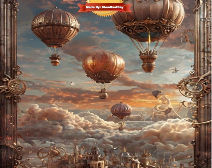Hot Air Balloons Paint Kit with Stand, Steampunk Frame, Original Art Design, Free Shipping, DIY Art Set, Paint by Numbers, Color by Number,